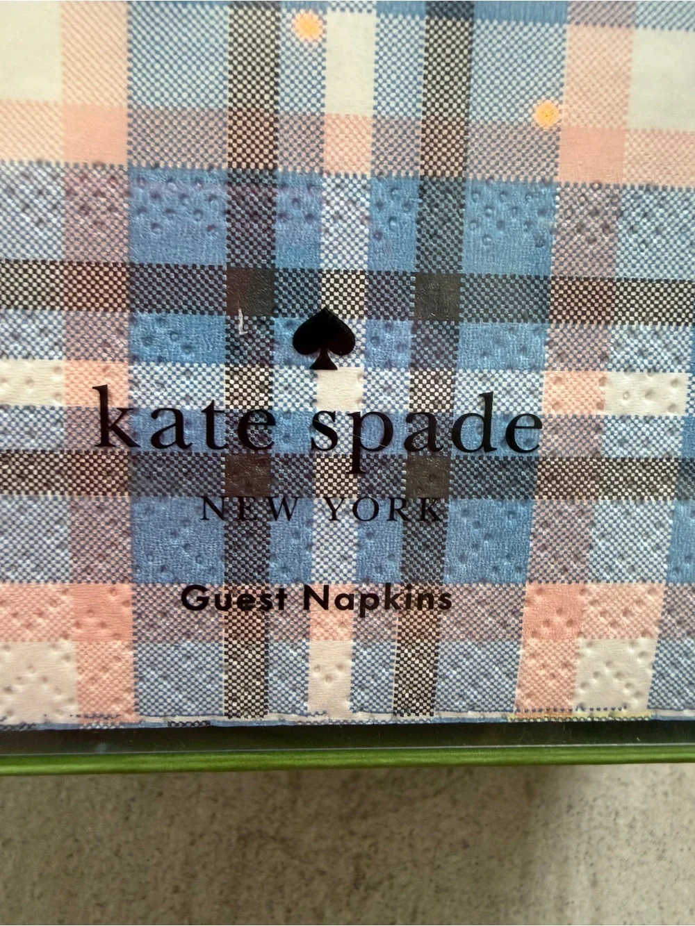kate spade Guest Napkins w fun Plaid in Blue, Yellow, Pink - box of 40 each